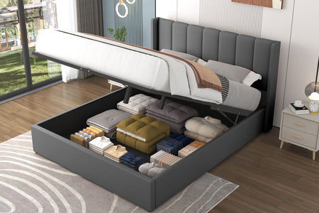 Letto di design con contenitore 140x190 cm in velluto grigio ARLINGTON