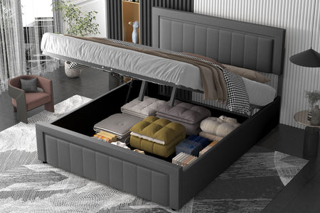Letto contemporaneo con contenitore 160x200 cm in velluto grigio NASHVILLE