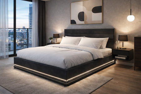 Letto a cassettone New York in velluto grigio LED 140 concept u