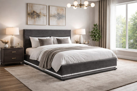 Letto LED 160 in velluto grigio New York concept u