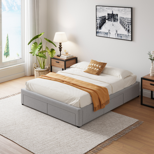 Letto moderno con cassetti grigio sacramento ambiente 3 quarti firm cassetti concept u