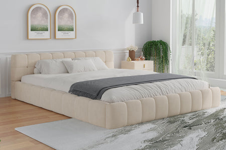 Letto nuvola basso in velluto beige KANSAS 140x190