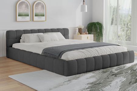 Letto nuvola basso in velluto grigio KANSAS 140x190