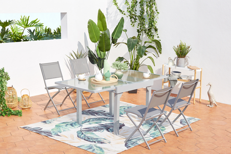 set tavolo da giardino allungabile in alluminio con 4 sedie Molvina in acciaio