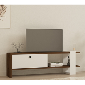 Porta TV con legno e telaio bianco atmosfera 3 quarti anta chiusa concept u