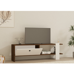 Porta TV con telaio in legno e bianco atmosfera 3 quarti anta aperta loom concept u