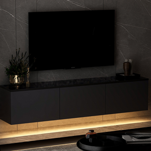 Porta TV moderno con contenitore 160 cm antracite Nael 3 quarti atmosfera luce scura concept u