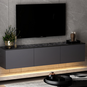 Porta TV moderno con contenitore 160 cm antracite nael Atmosfera diurna da 3 quarti concept u