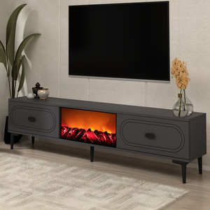 Mobile TV con camino LED 150 cm grigio antracite e nero Fyra vista 3/4