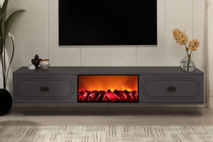 Mobile TV con camino LED 150 cm grigio antracite e nero Fyra vista frontale