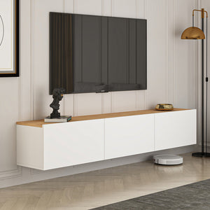 Mobile TV sospeso con vani 150 cm bianco e legno Hal vista 3/4