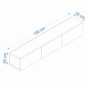 Dimensioni mobile TV sospeso con vani 150 cm bianco e legno Hal