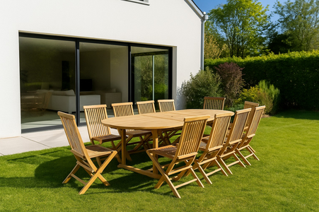 mobili da giardino estensibili con tavolo ovale per 10 persone in teak Kajang  atmosfera paesaggistica concept u