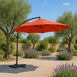 ombrellone LED quadrato deporte 3x3 terracota in alluminio solenzara ambience 3 quarti concept u