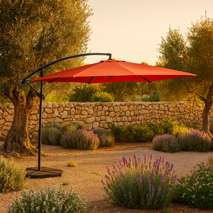 ombrellone LED quadrato deporte 3x3 terracota in alluminio solenzara ambiente sera concept u