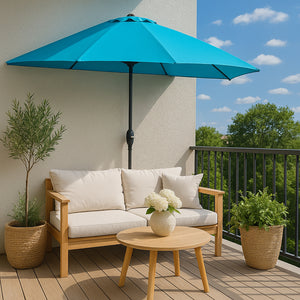 Mezzo parasole da balcone 270 cm blu in alluminio Catane ambientazione su balcone