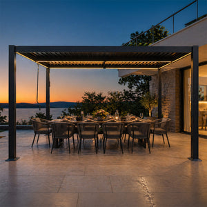 Pergola bioclimatica con LED 4x3 m struttura in alluminio con lamelle orientabili nero