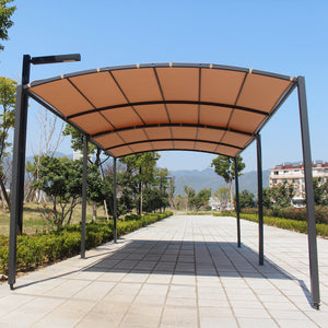 pergolato retrattile in tela 3x3 grigio-arancione Icaria a forma aperta concept u