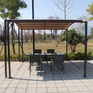 pergolato retrattile in tela 3x3 grigio-arancione Icaria, forma chiusa, soggiorno concept u