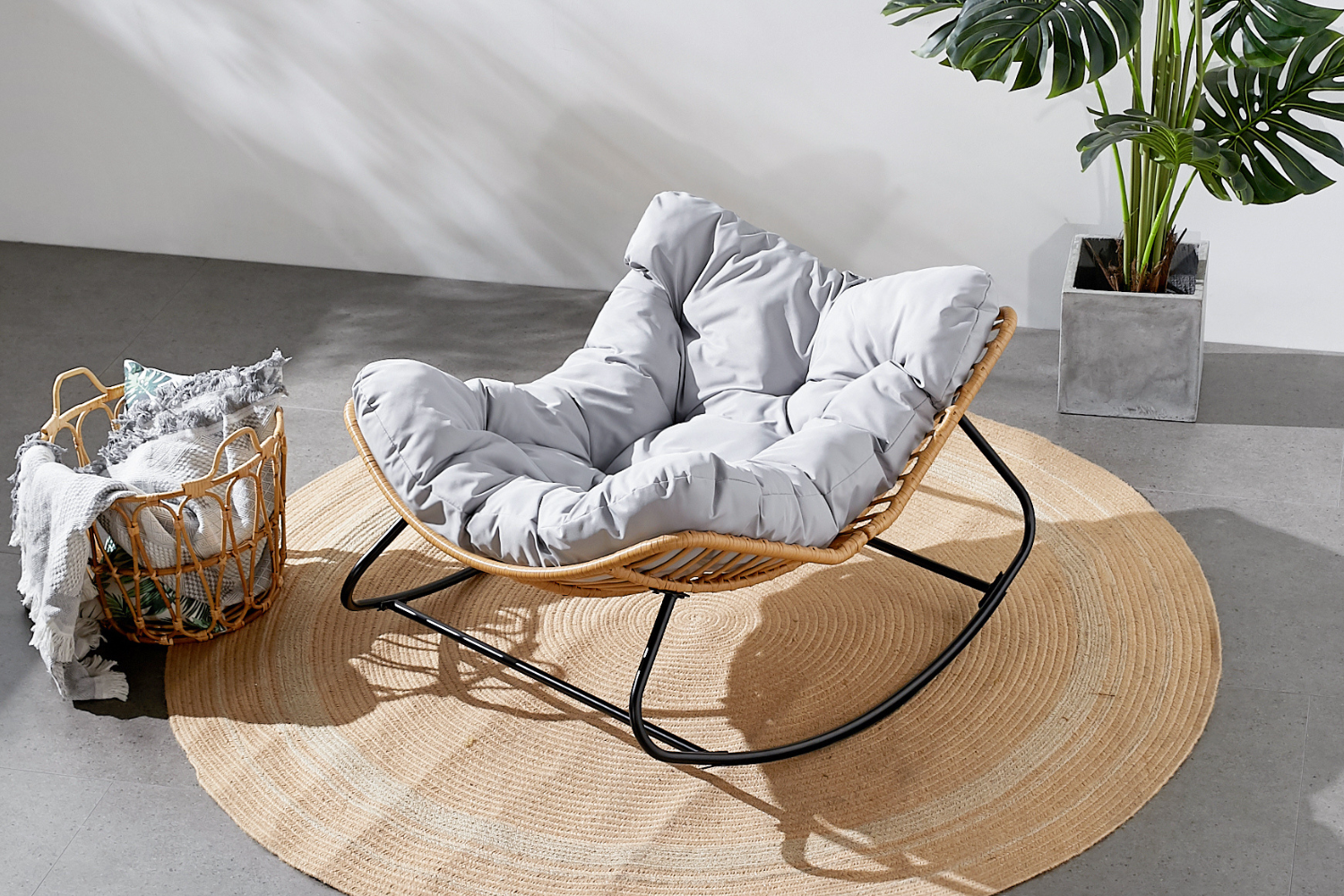 Bambù Sedia A Dondolo Rattan Poltrona A Dondolo Girevole In Bambù