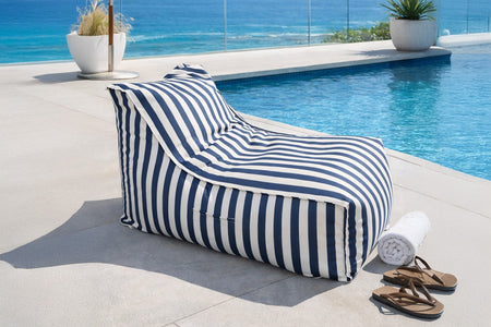 Pouf da esterno a righe blu in tessuto idrorepellente – 100x65x65 cm Positano
