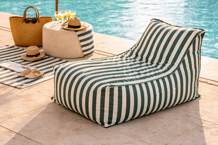 Pouf da esterno a righe verde in tessuto idrorepellente – 100x65x65 cm Positano