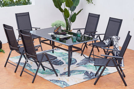 Set di mobili da giardino in alluminio a 6 posti Rimini - foto di sfondo