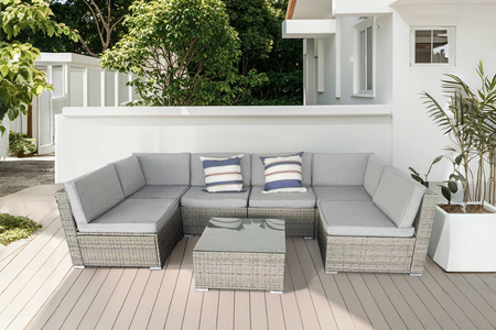 Mobili da giardino grigio e grigio immagine in formato rettangolo in rattan Aldabra concept u