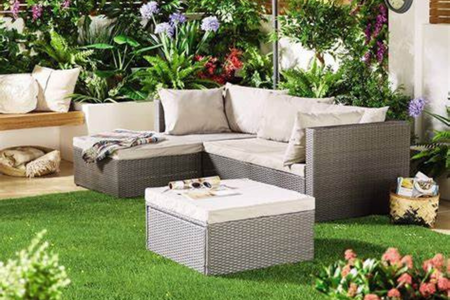 Salotto da giardino in resina intreciatta 4 posti Havana Grigio e beige
