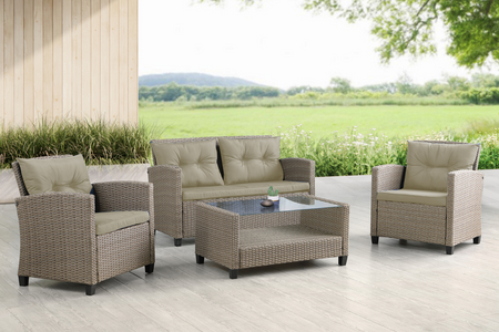 Salotto da giardino in resina intrecciata 4 posti grigio e beige Parma