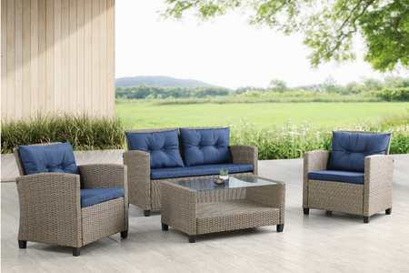 Salotto da giardino in resina intrecciata 4 posti grigio e blu Parma