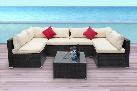 Salotto da giardino in resina intecciata 6 posti Marrone e beige Bastia