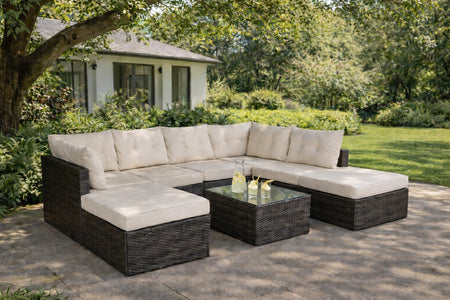Salotto da giardino resina intrecciata YANUCA Marrone e Beige