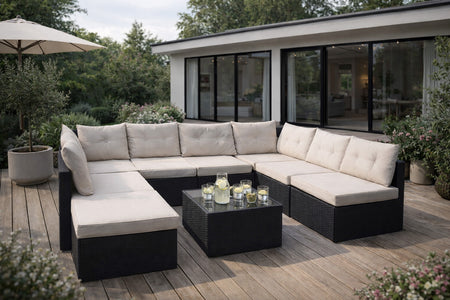 Salotto da giardino YANUCA resina intrecciata Nero e Beige