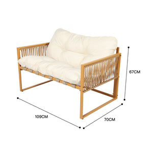 Salotto da giardino 4 posti effetto rattan rattan naturale e bianco Turini — dimensioni divano 2 posti