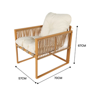 Salotto da giardino 4 posti effetto rattan rattan naturale e bianco Turini — dimensioni poltrona