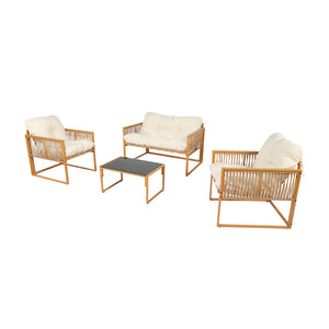 Salotto da giardino 4 posti effetto rattan rattan naturale e bianco Turini — vista 3/4