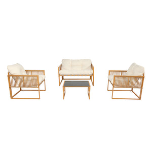 Salotto da giardino 4 posti effetto rattan rattan naturale e bianco Turini — packshot set completo