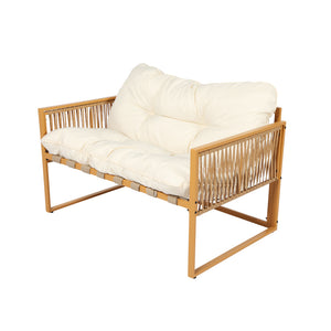 Salotto da giardino 4 posti effetto rattan rattan naturale e bianco Turini — packshot divano 2 posti