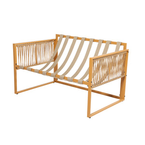 Salotto da giardino 4 posti effetto rattan rattan naturale e bianco Turini — struttura divano 2 posti