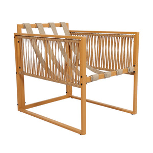 Salotto da giardino 4 posti effetto rattan rattan naturale e bianco Turini — struttura poltrona