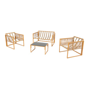 Salotto da giardino 4 posti effetto rattan rattan naturale e bianco Turini — struttura completa