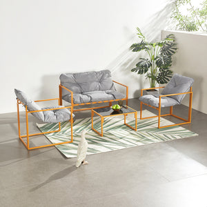 Salotto da giardino 4 posti contemporaneo marrone e grigio Rabat — set completo con tavolino