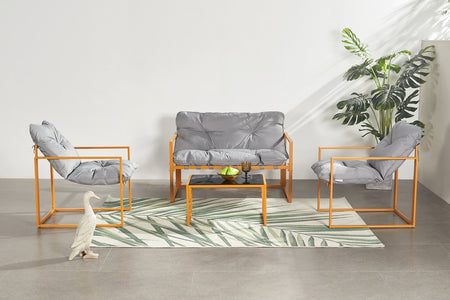 Salotto da giardino 4 posti contemporaneo marrone e grigio Rabat — foto ambientata