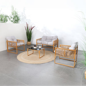 Salotto da giardino 4 posti effetto rattan rattan naturale e grigio chiaro Turini — vista 3/4 set completo