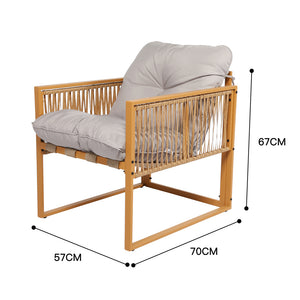 Salotto da giardino 4 posti effetto rattan rattan naturale e grigio chiaro Turini — dimensioni poltrona