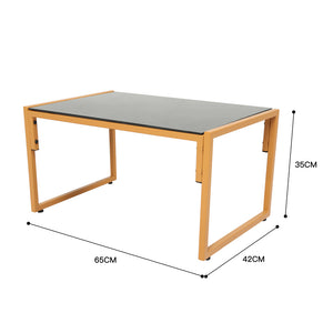 Salotto da giardino 4 posti effetto rattan rattan naturale e grigio chiaro Turini — dimensioni tavolo