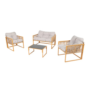 Salotto da giardino 4 posti effetto rattan rattan naturale e grigio chiaro Turini — packshot set completo