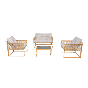 Salotto da giardino 4 posti effetto rattan rattan naturale e grigio chiaro Turini — packshot vista frontale