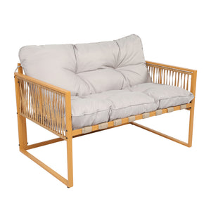 Salotto da giardino 4 posti effetto rattan rattan naturale e grigio chiaro Turini — packshot divano 2 posti